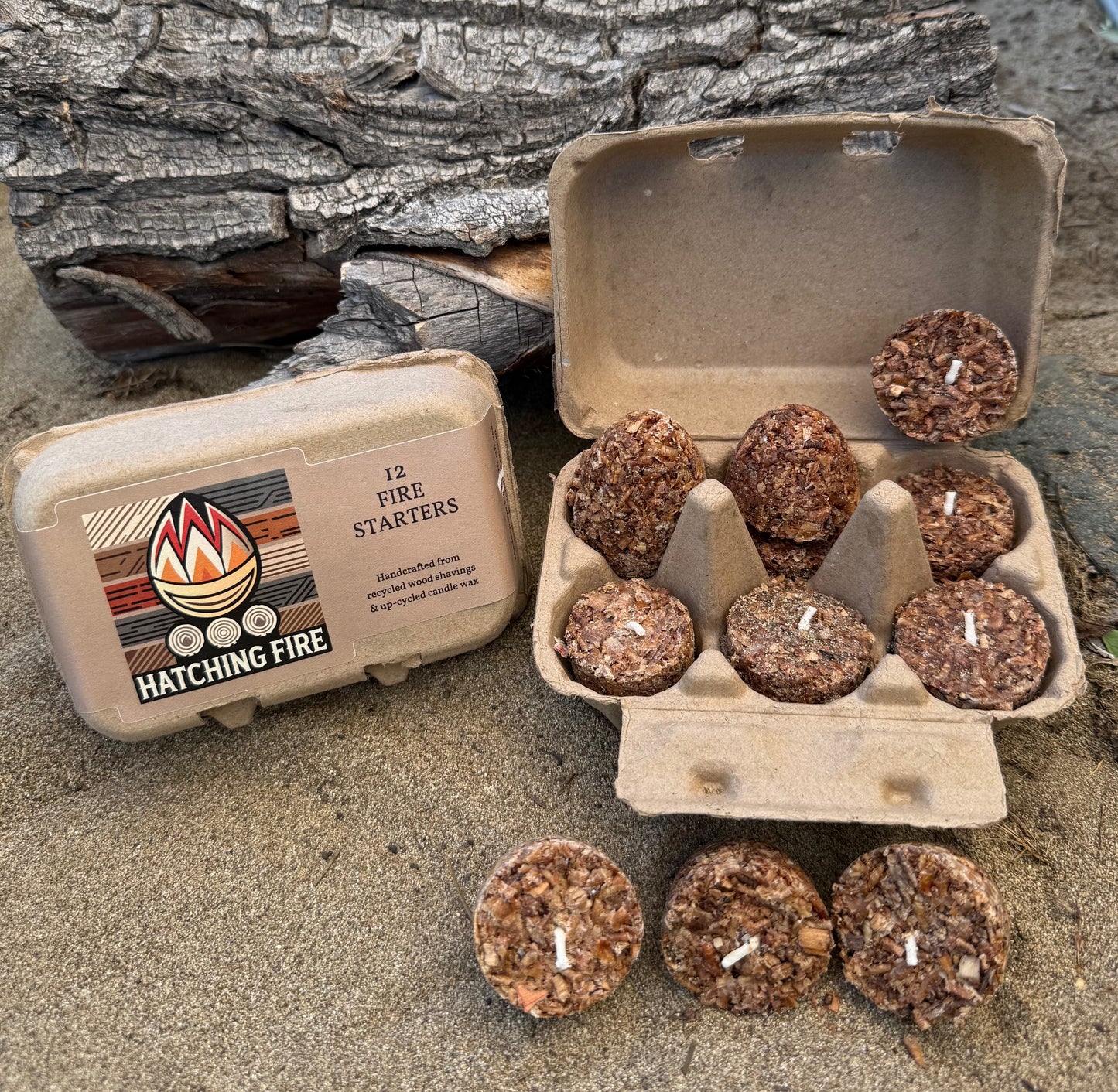 12 Fire Starters in Hatching Fire Egg Carton
