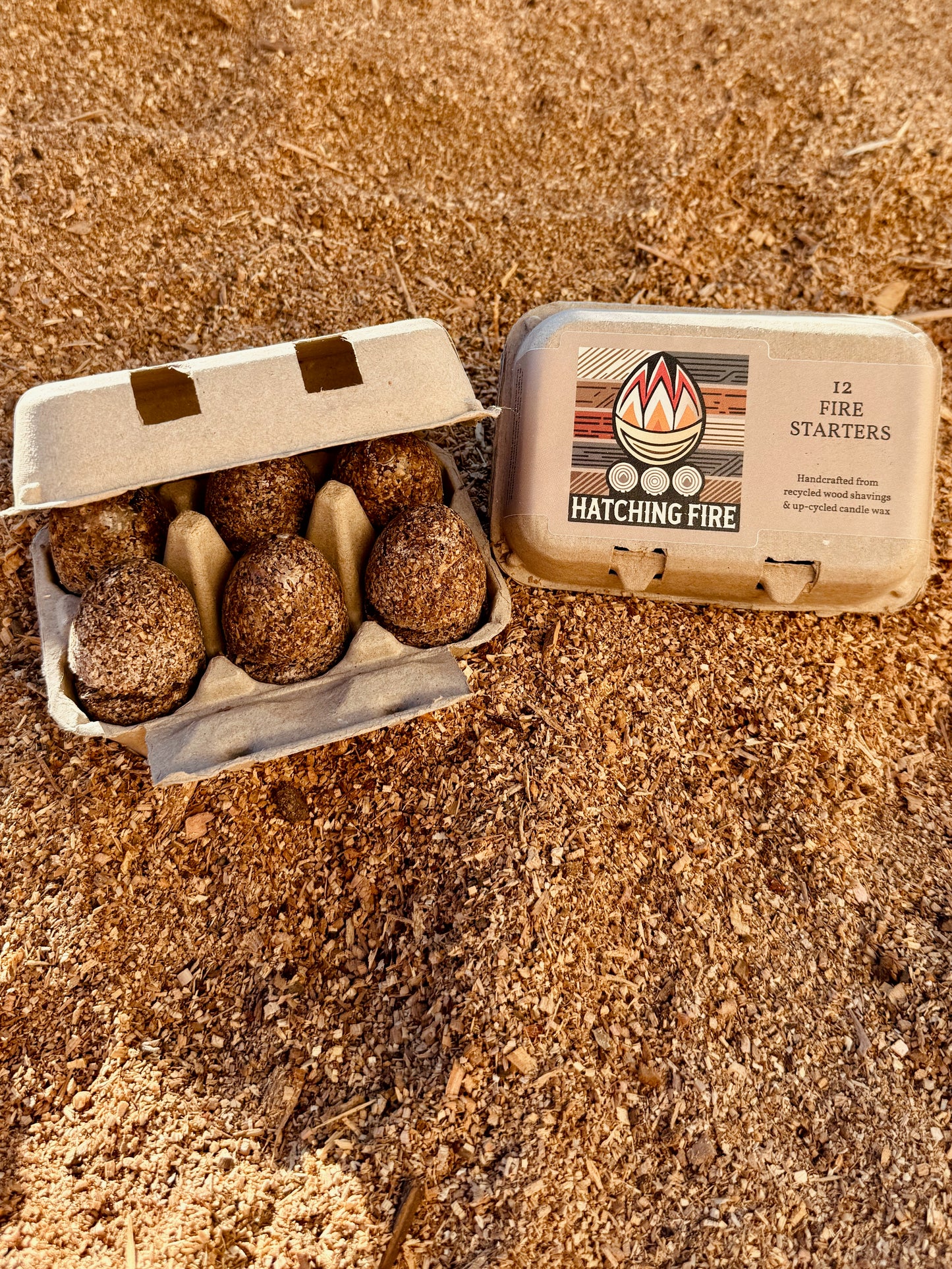 12 Fire Starters in Hatching Fire Egg Carton