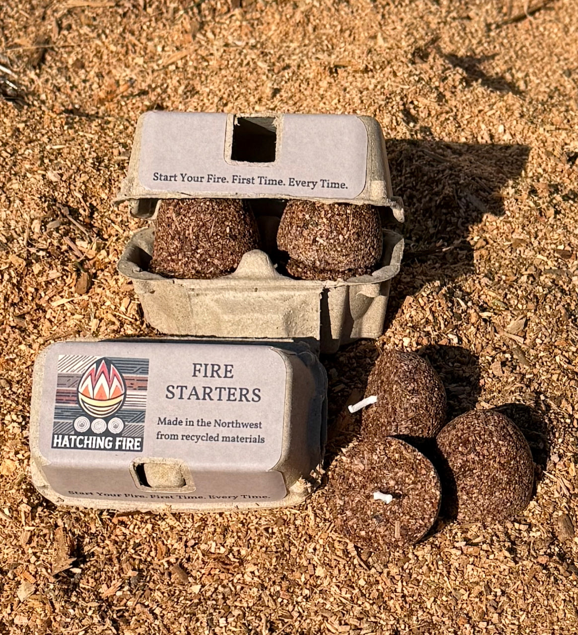 Four Fire Starters in Egg Carton