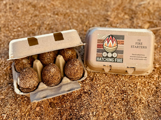 12 Fire Starters in Hatching Fire Egg Carton